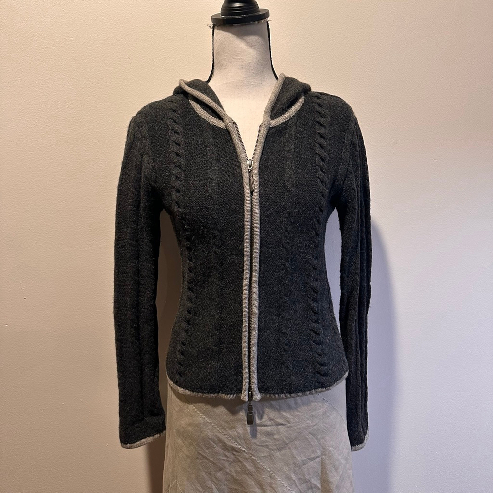 VTG 90s Twiggy Lambswool Hooded Zip Cardigan Minimal Knit Sweater | XS/S